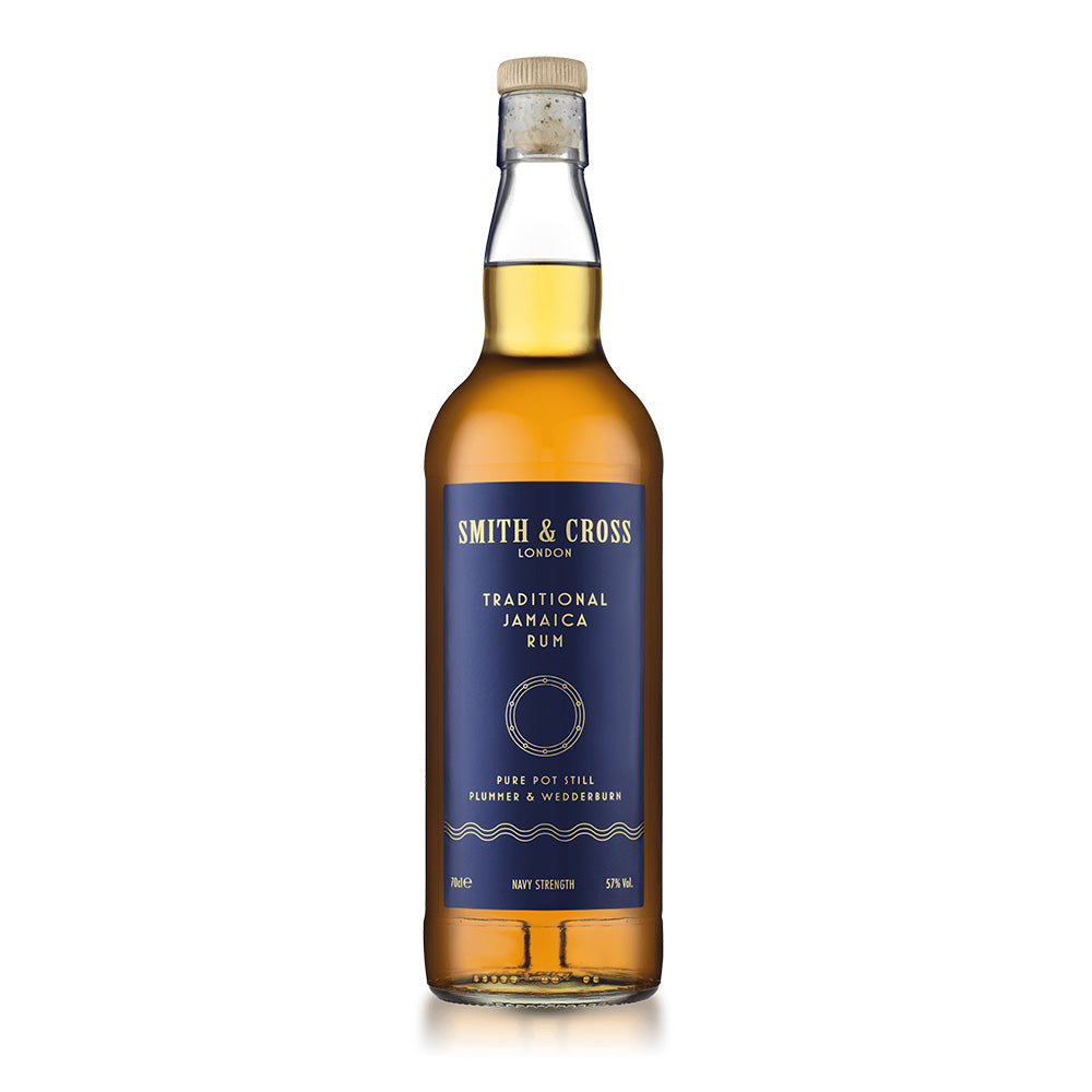 Bottle of Smith & Cross Traditional Jamaica Rum on a white background