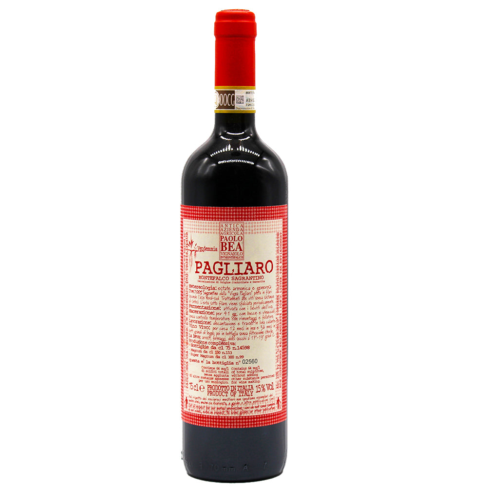 Paolo Bea Pagliaro Wine bottle with red label on a white background