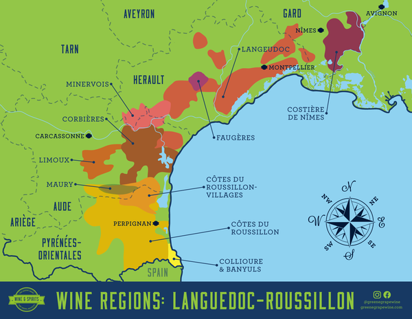 Languedoc-Roussillon Wine Region Map From The Greene Grape