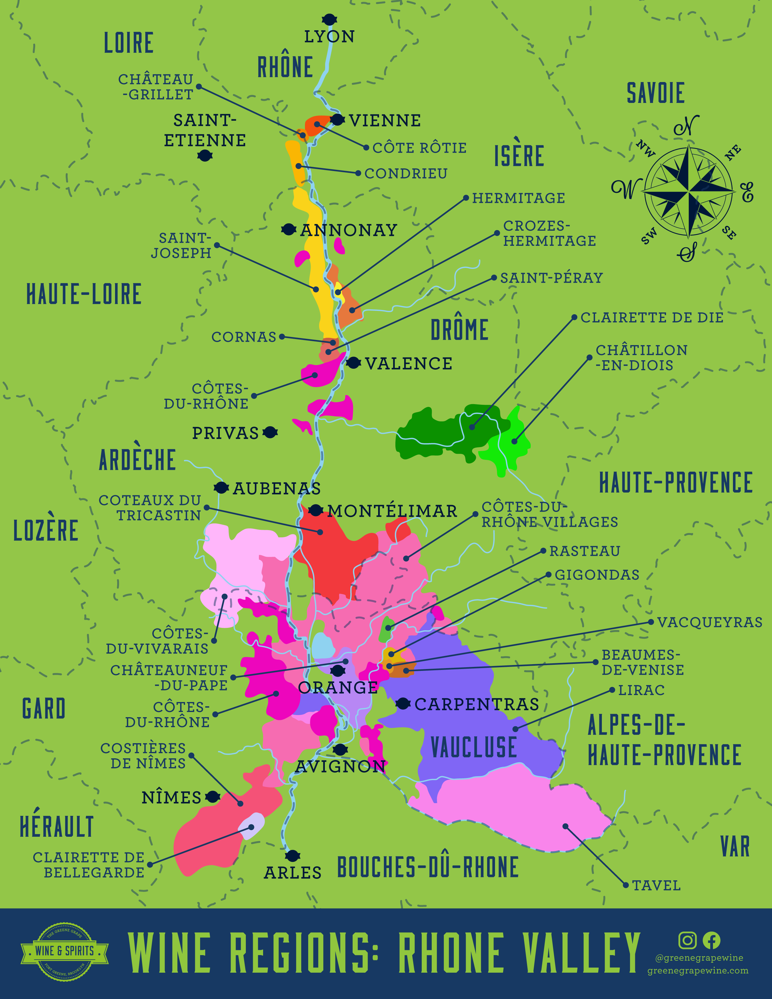 Rhone Valley Wine Region Map From The Greene Grape