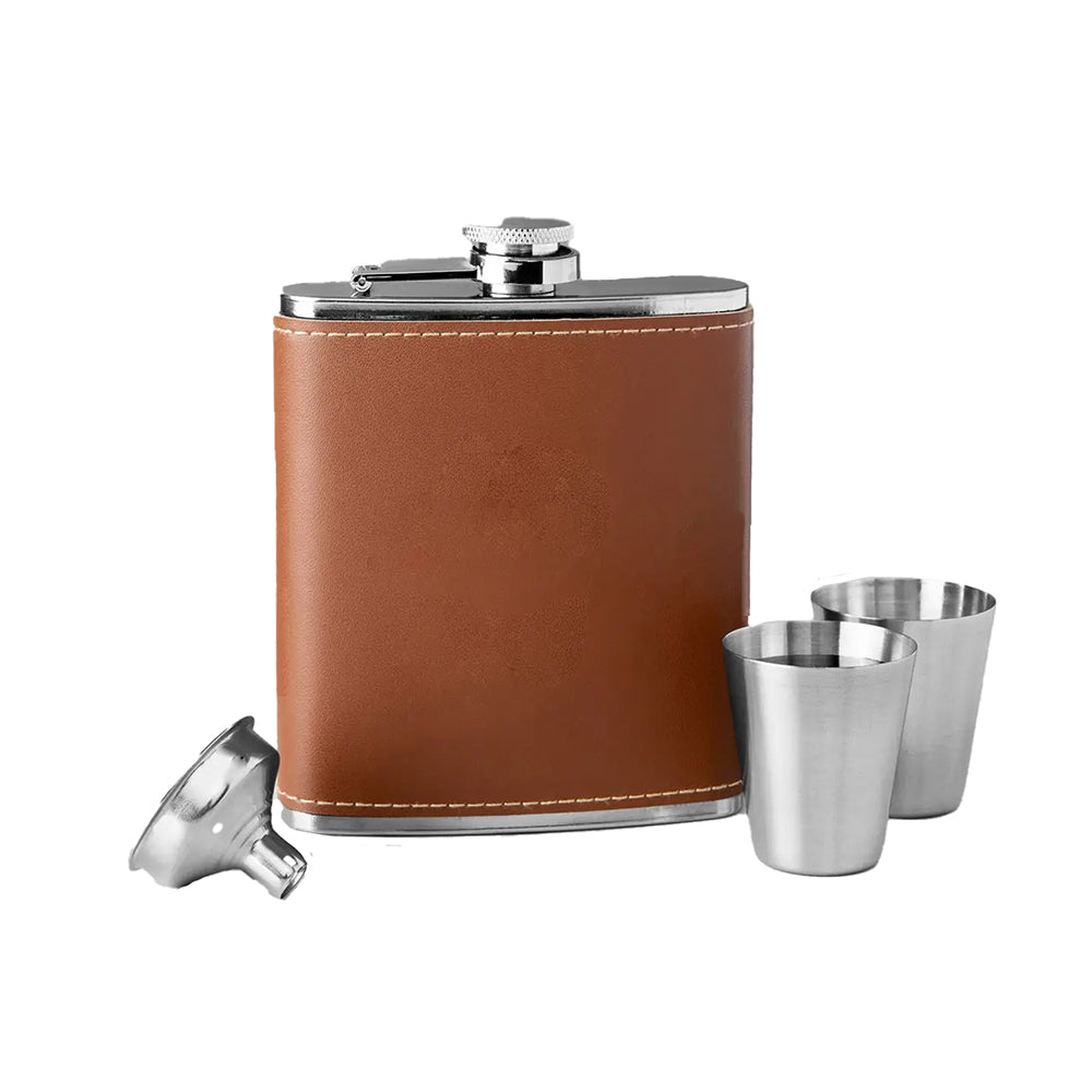 Leather Flask Gift Set