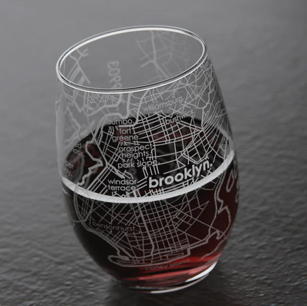 Brooklyn NY Map Stemless Wine Glass